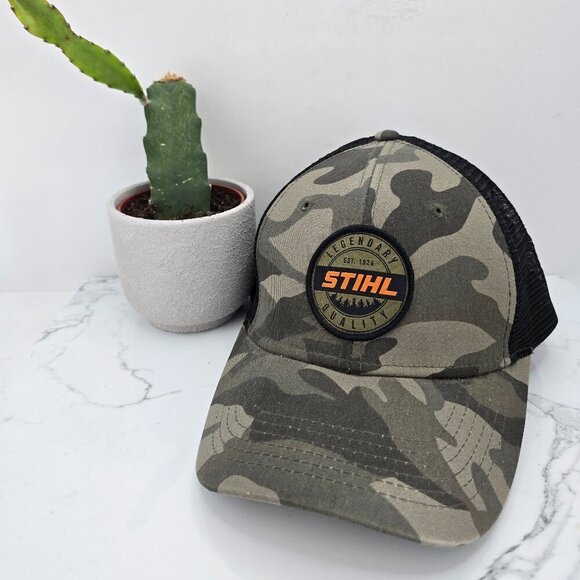 Stihl | green camo canvas Gorpcore snapback trucker hat | unisex - Picture 1 of 7